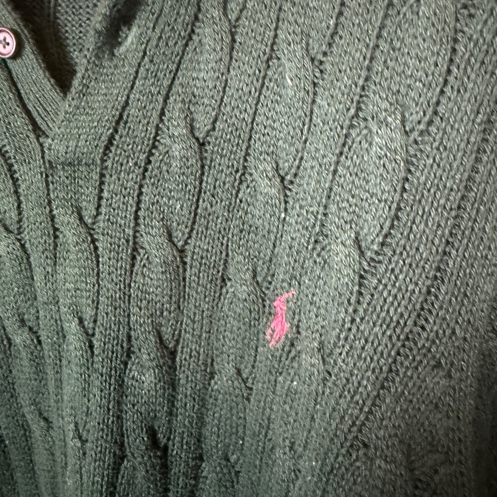 Polo Ralph Lauren Mens Green Pima Cotton Cable Knit‎ Henley Sweater Large - Picture 3 of 5